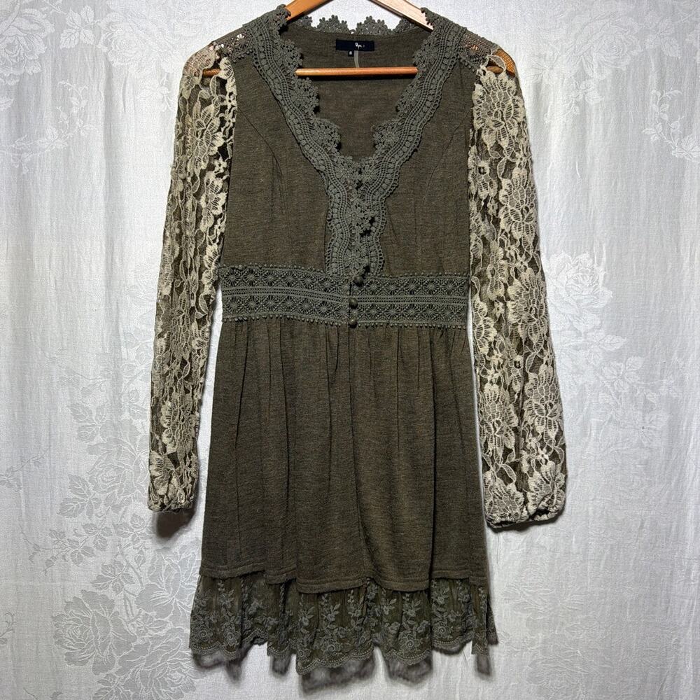 Ryu Top Small Green Lace Crochet Cardigan Boho Festival